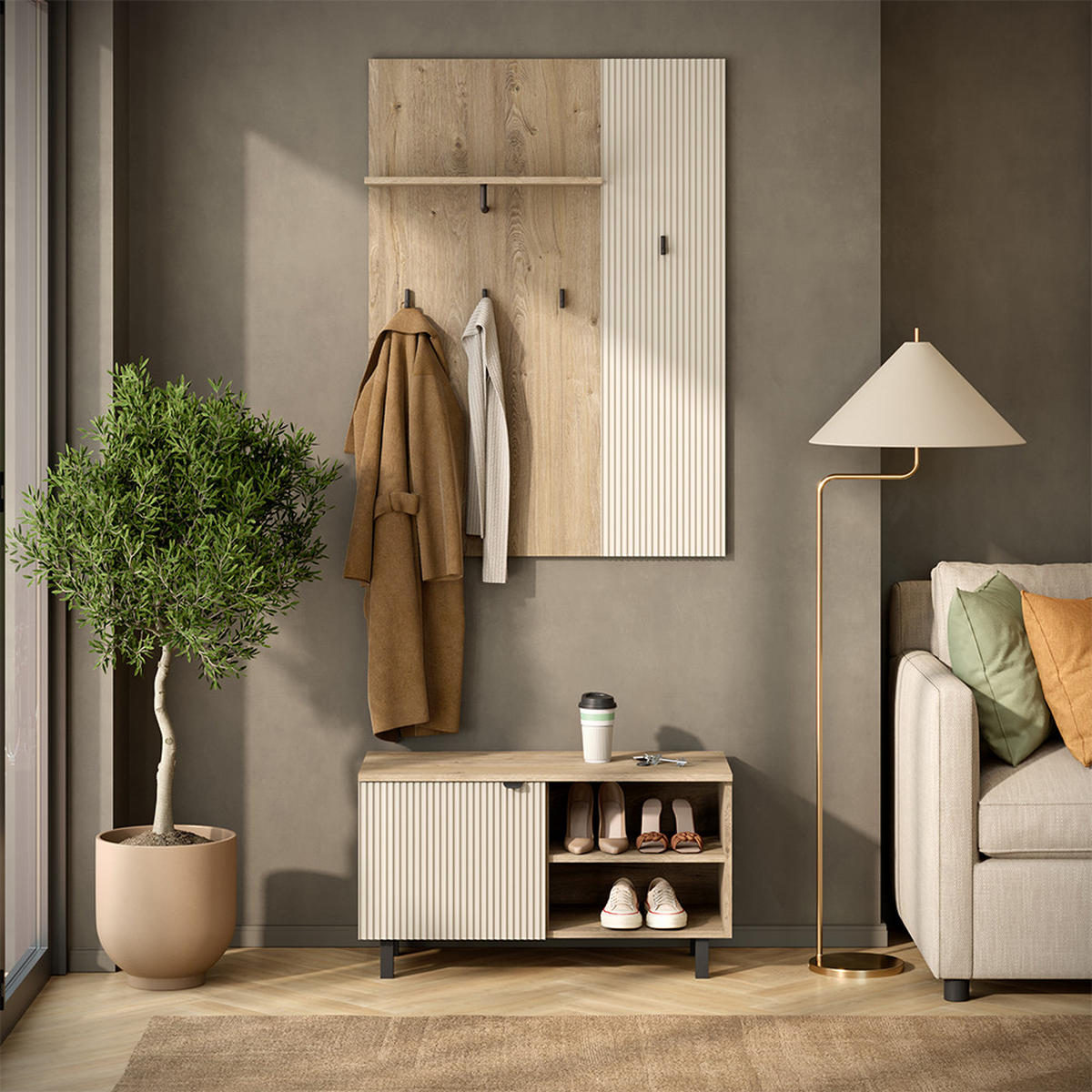 GARDEROBE Puerto, Eiche/Cashmere, 2-er Set - Kaschmir/Eichefarben, Holzwerkstoff (86/48/40cm) - Vicco