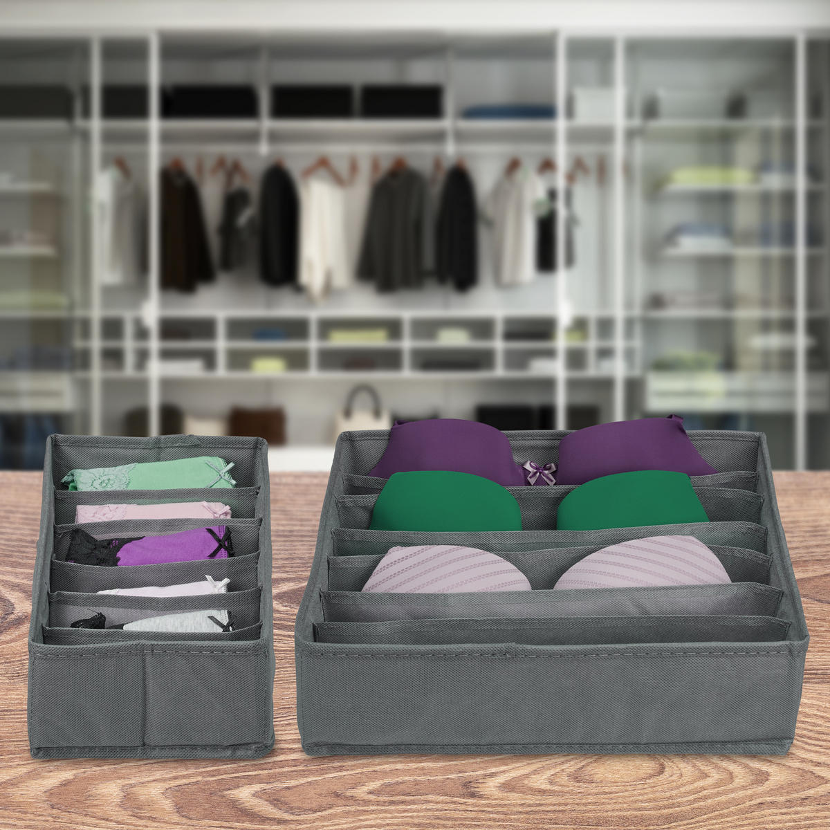 ORGANIZÉR na bielizeň - sivá, textil/vlnitá lepenka (32/9/32cm) - Relaxdays