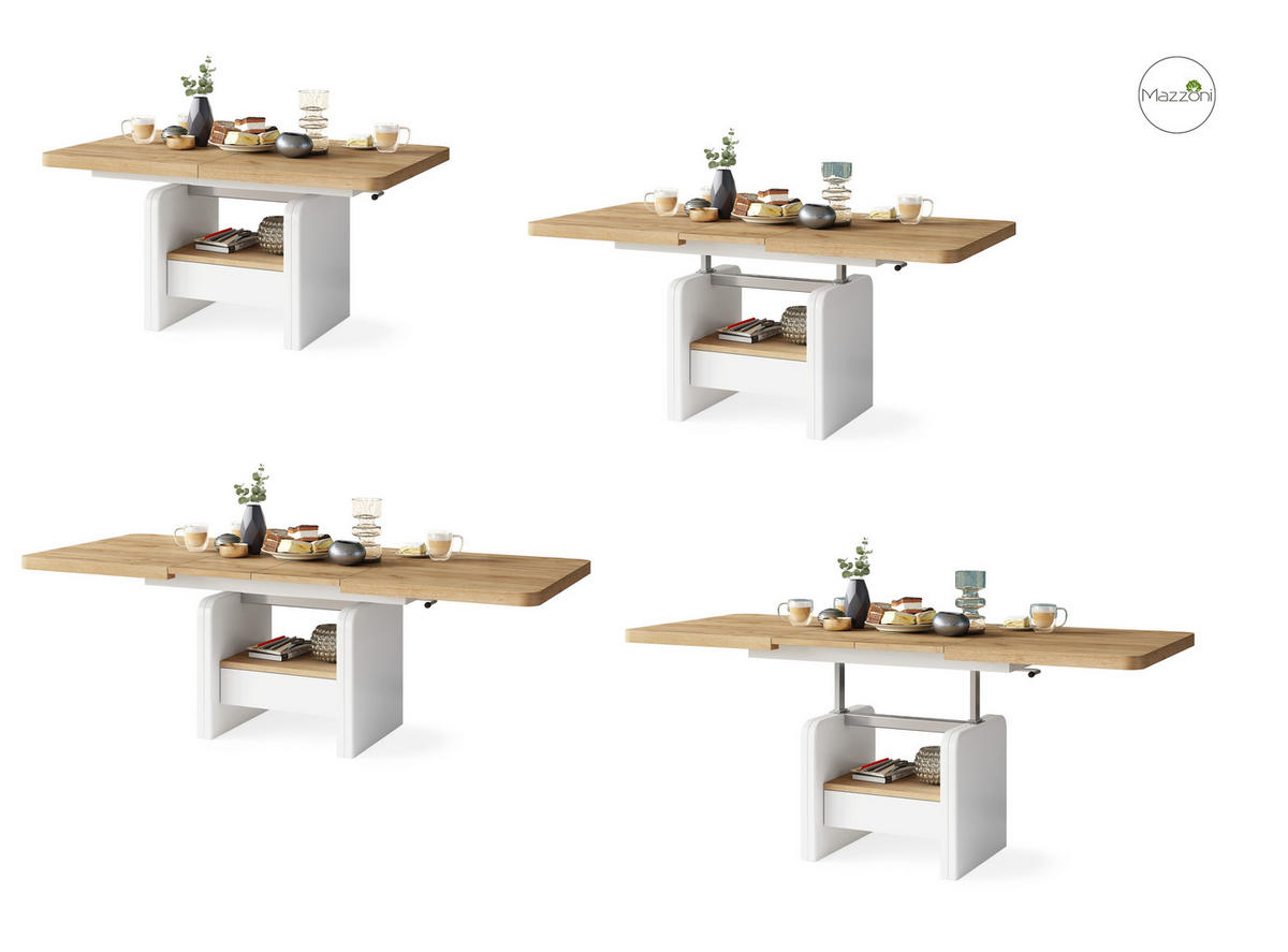 COUCHTISCH rechteckig Eiche Gold - Weiß höhenverstellbar ausziehbar - Eichefarben/Weiß, Holzwerkstoff (75/180/75cm) - designimpex