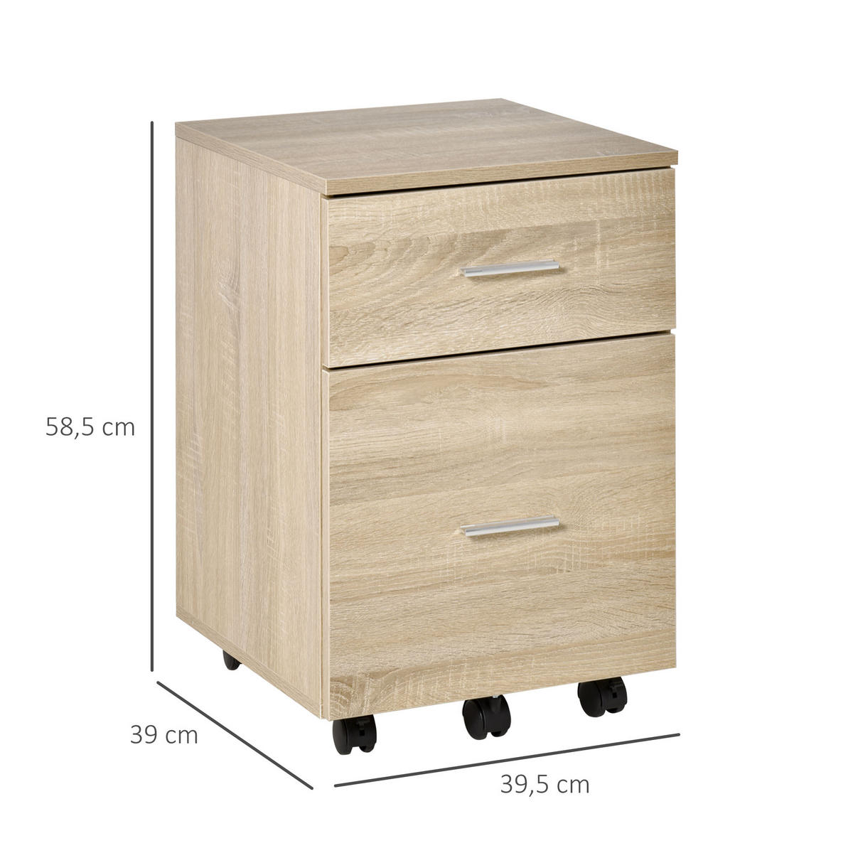 ROLLCONTAINER DE-14406 2 Schubladen, 5 Rollen Eiche - Eichefarben, Holzwerkstoff (39/58.5/39.5cm) - ComfortXL