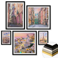 WANDBILDER 5er-Set - 50x50 cm & 20x30 cm & 40x60 cm Schwarzer Rahmen - New York Paris Oia Warschau Dämmerung - Schwarz, Kunststoff (40/60cm) - ArtPrintCave