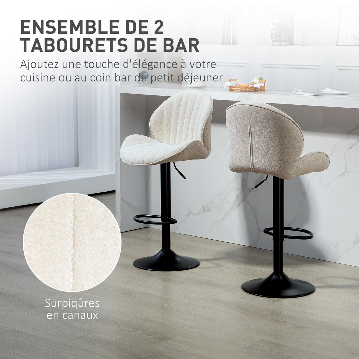 BARHOCKER 2er-Set DE-14755 muschelförmig & höhenverstellbar Beige - Beige, Metall (48/115/50cm) - ComfortXL