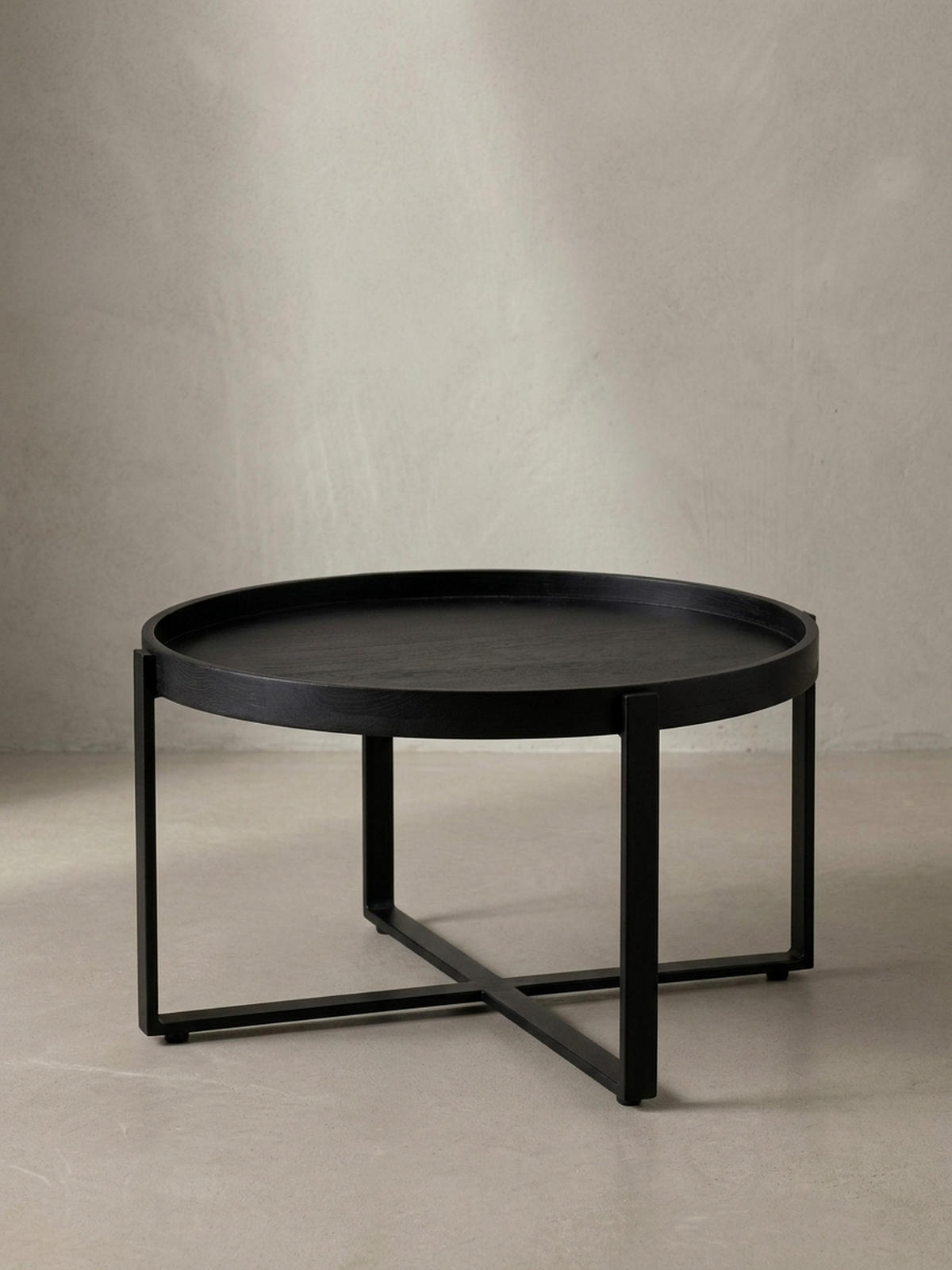 COUCHTISCH Schwarz Mango Massivholz Metall, Rund mit erhöhtem Rand, 60x60x35 cm - Schwarz, Holz/Metall (60/60/35cm) - KADIMA DESIGN