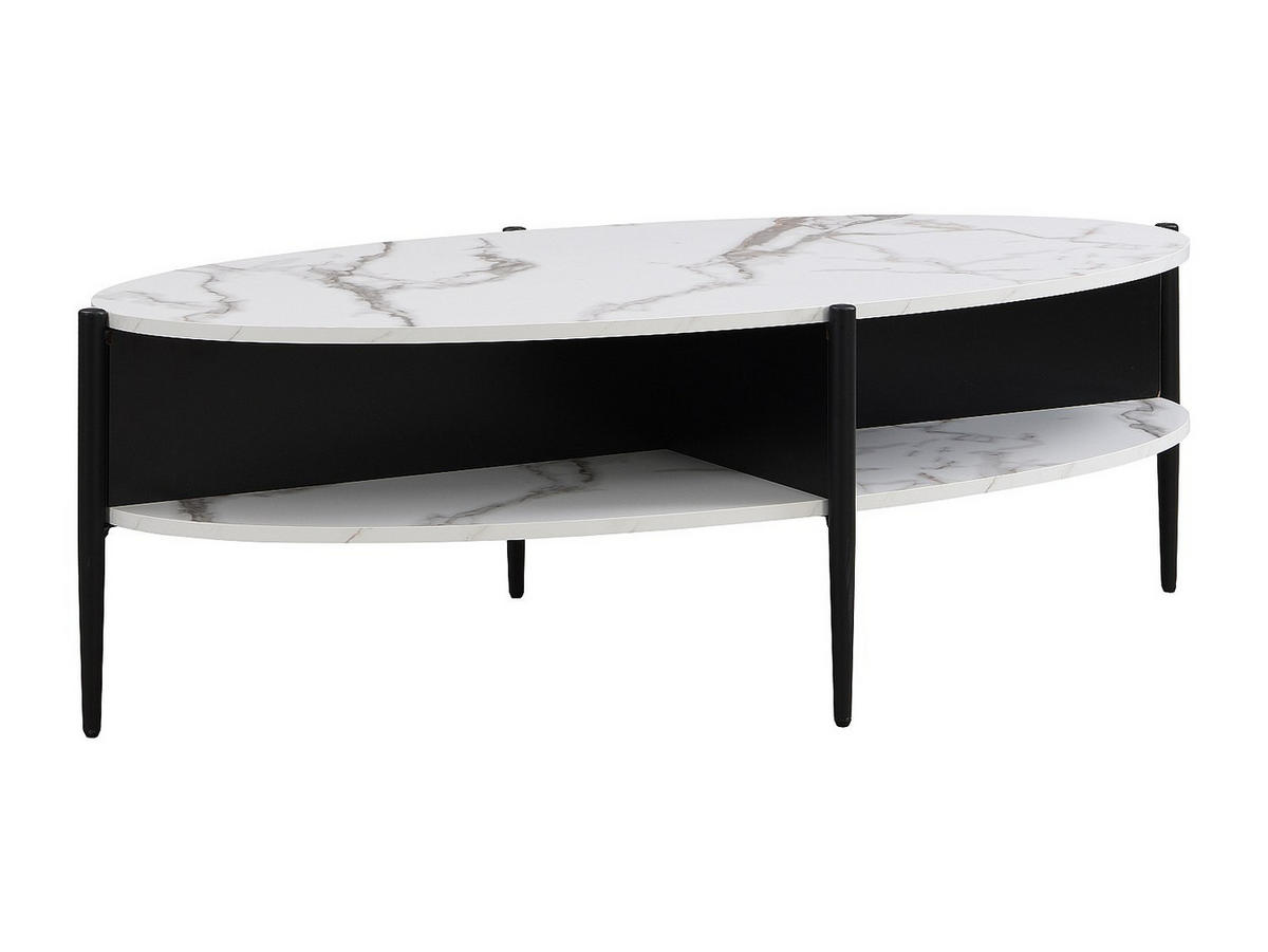 COUCHTISCH oval mit 4 Ablagefächern - MDF & Metall - Marmor-Optik Weiß & Schwarz - EVARO - Schwarz/Weiß, Holz (65/125/39cm) - Vente-Unique