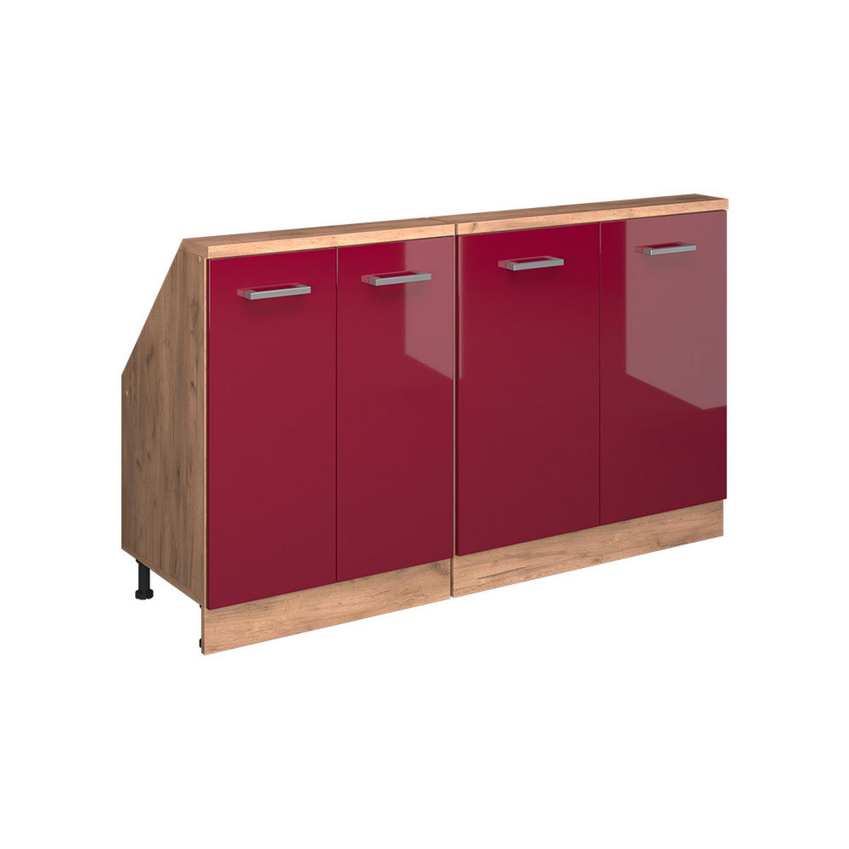 DACHSCHRÄGENSCHRANK-SET Rion Rot Hochglanz/Goldkraft Eiche 2er Set - Honigeiche/Rot, Holzwerkstoff (140/81.6/46cm) - Vicco