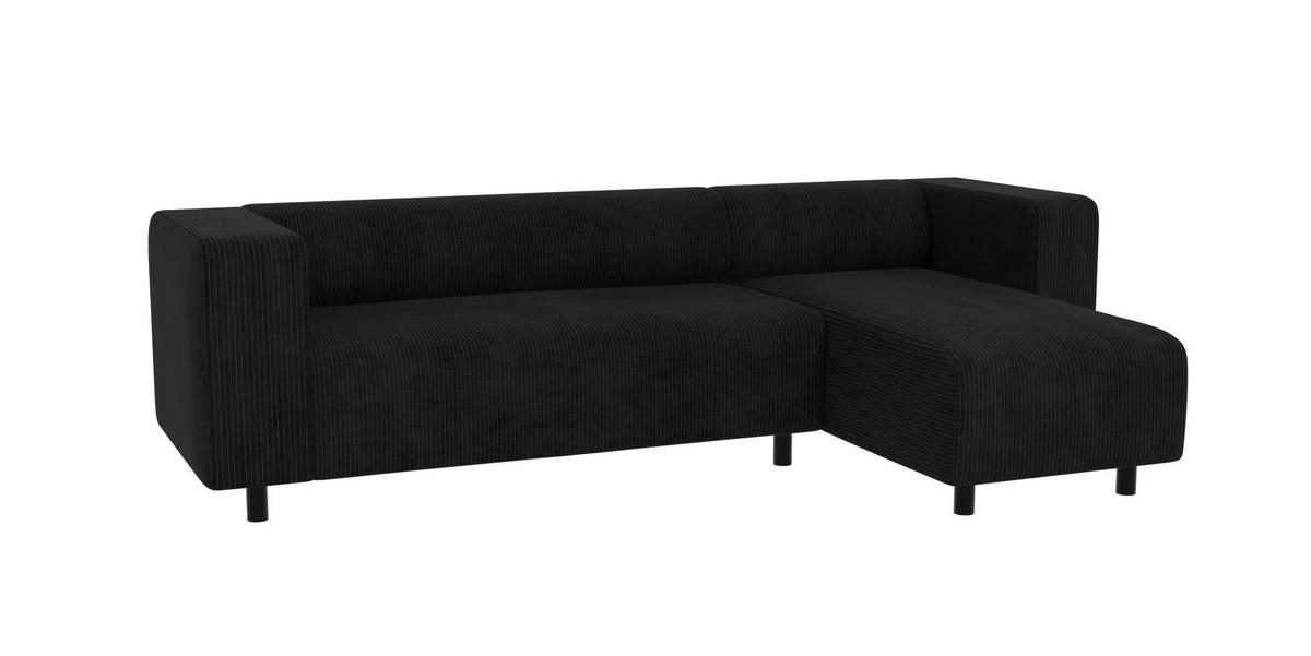 ECKSOFA Tove Schwarz Cord - Ottomane rechts - Schwarz, Holz/Kunststoff (240/142cm) - S-Style Möbel