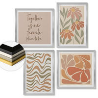 WANDBILDER 4er Set - 50x50 cm & 40x60 cm Silberner Rahmen - Abstrakte Pastellblumen - Silberfarben, Kunststoff (50/50cm) - ArtPrintCave