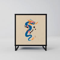 SIDEBOARD MYTHOLOGICAL CREATURES, Schwarz, 57,5x42x67,5 cm, Schwarze Metall-Rahmenfüße - Multicolor/Schwarz, Holzwerkstoff/Metall (57.5/67.5/42cm) - SpaceRebels