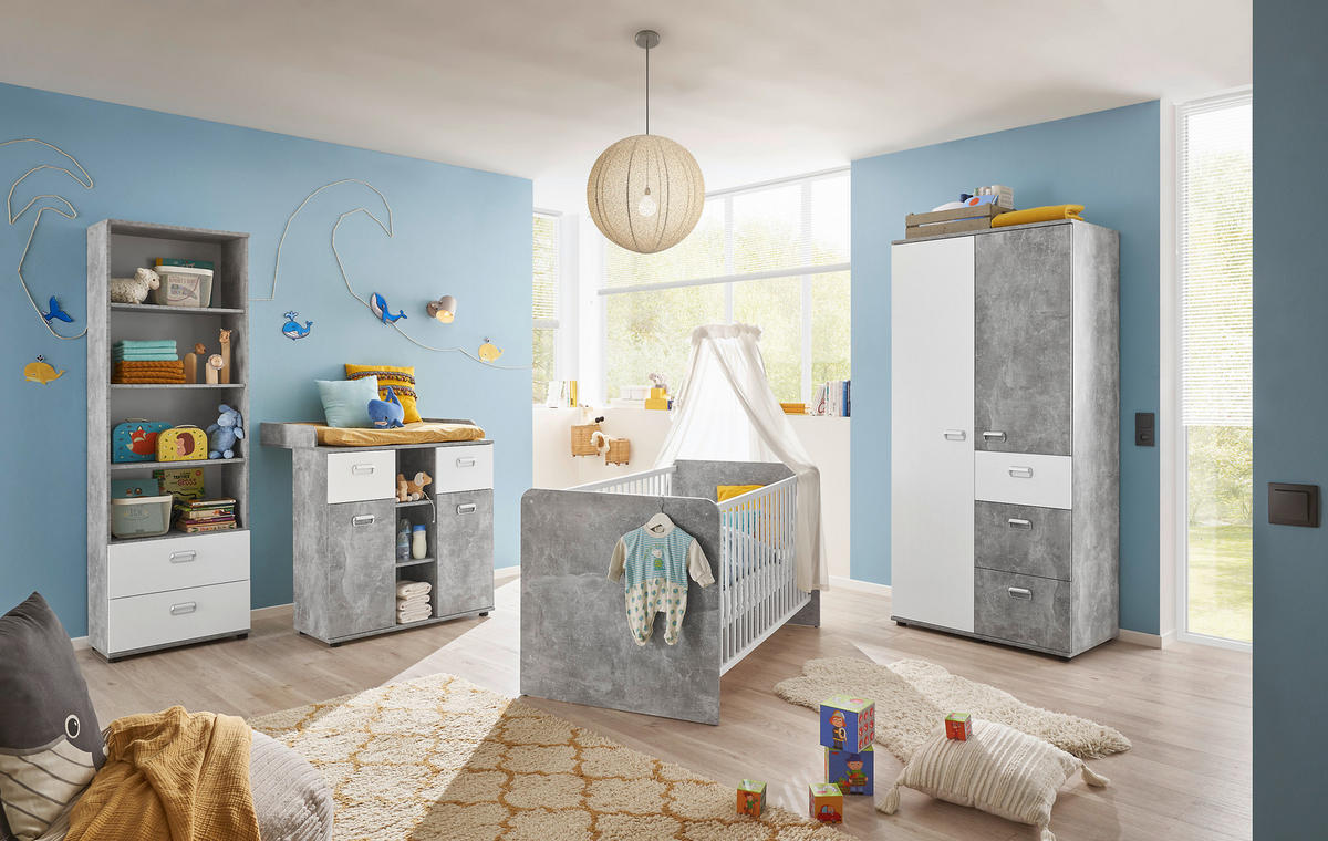 BABYZIMMER Matino in Beton hell und Weiß 4teilig - Grau, Holzwerkstoff (120/200/80cm)