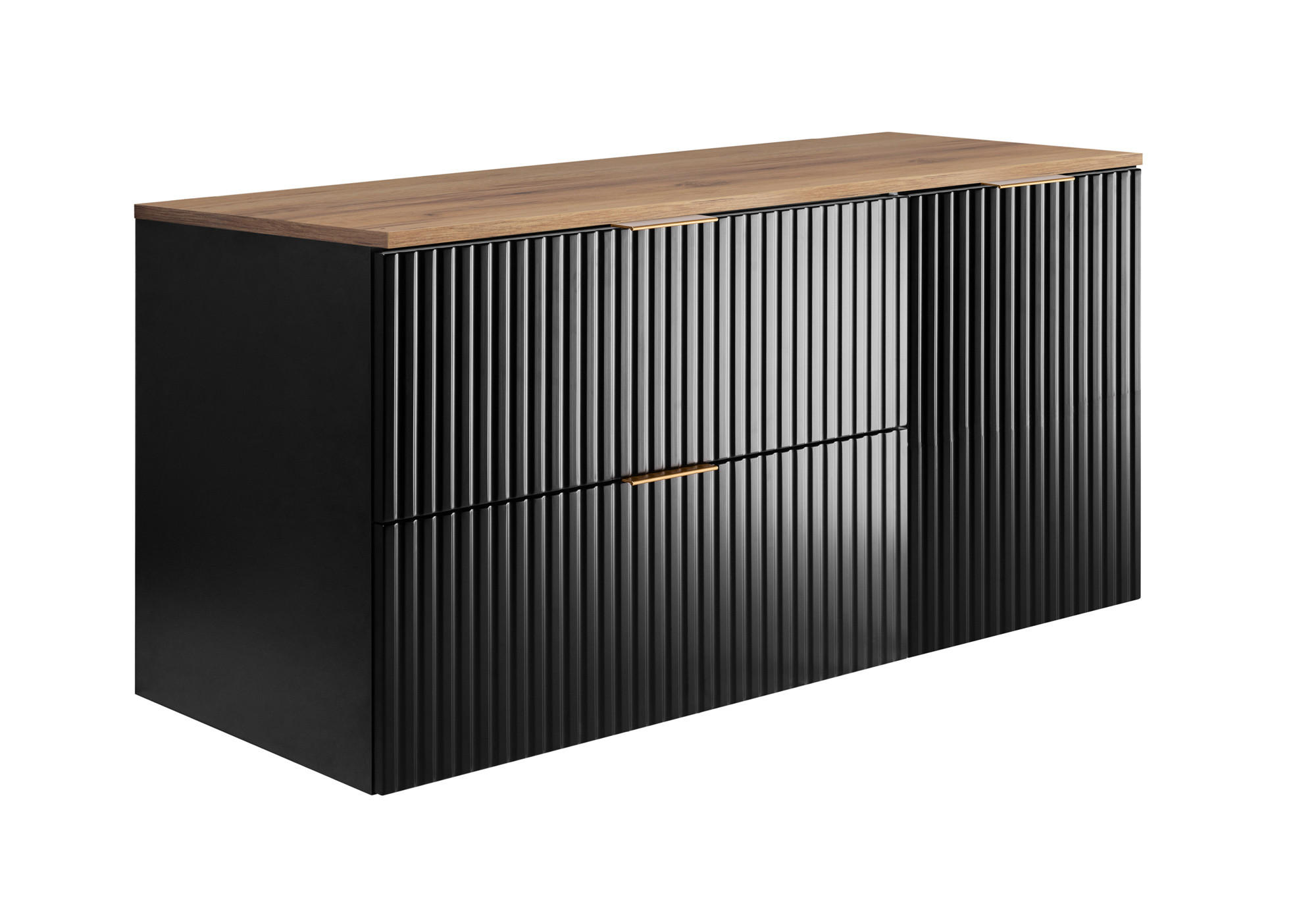 BADEZIMMER-SET, 57×46×120 cm, Schwarz / Arbeitsplatte aus Eiche Craft, goldener Griff - Schwarz, Holzwerkstoff (120/57/46cm) - 3XE LIVING