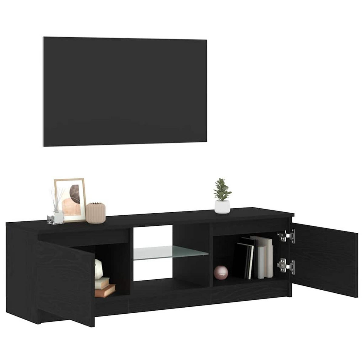 TV-SCHRANK Mit Led-Leuchten Schwarz Eichen-Optik 120/30/36 Cm - Schwarz, Holzwerkstoff (30/36/120cm) - vidaXL