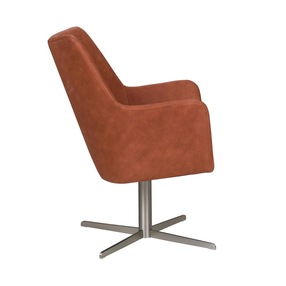 DREHSTUHL JELIA Braun Leder - Silberfarben/Braun, Leder (66/88/67cm) - KAWOLA