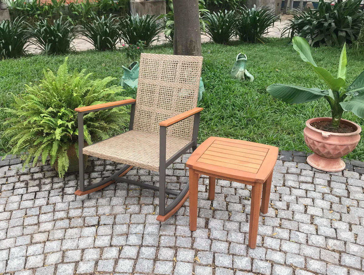 OUTDOOR-SCHAUKELSTUHL Mainz mit Beistelltisch Hellbraun Gartenstuhl - Hellbraun, Holz (45/45/45cm) - DELUKE