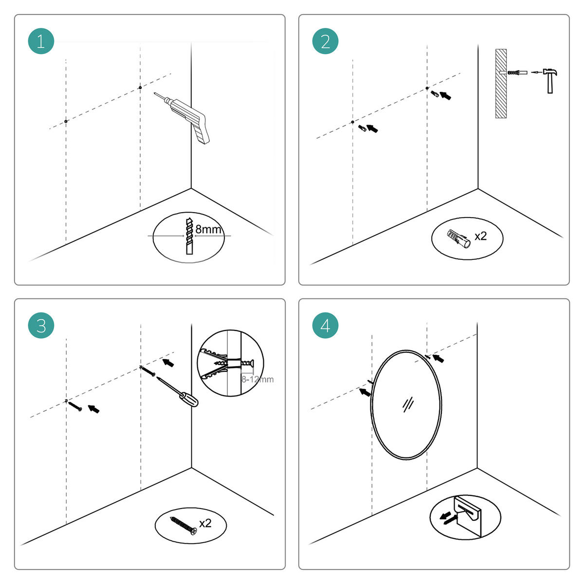 BADSPIEGEL mit Beleuchtung Frontlicht 3 Farbtemperaturen einstellbar Ø70 cm - Transparent, Glas (70/70/3.5cm) - EMKE