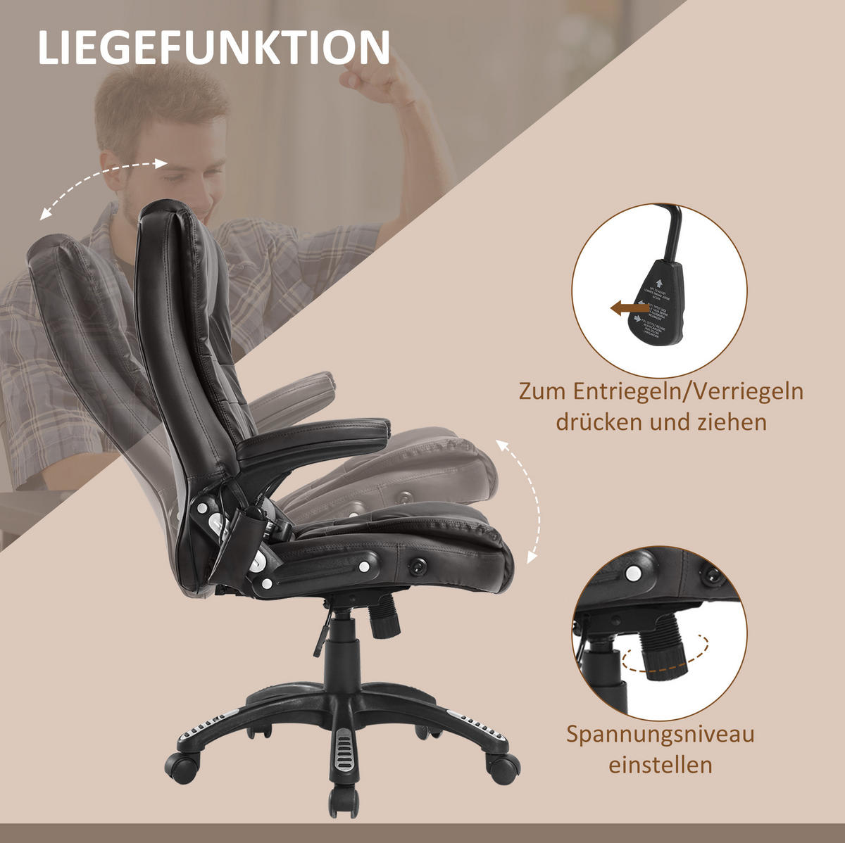 CHEFSESSEL in Braun 68x62x121 cm mit Vibrationsmassage und Wärmefunktion - Braun, Kunststoff (62/121/68cm) - IVMEU