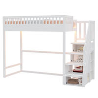 HOCHBETT 90x200 cm in Weiß und Holzfarbe mit Stauraumtreppe und LED-Beleuchtung - Weiß, Holz (90/200cm) - IVMEU