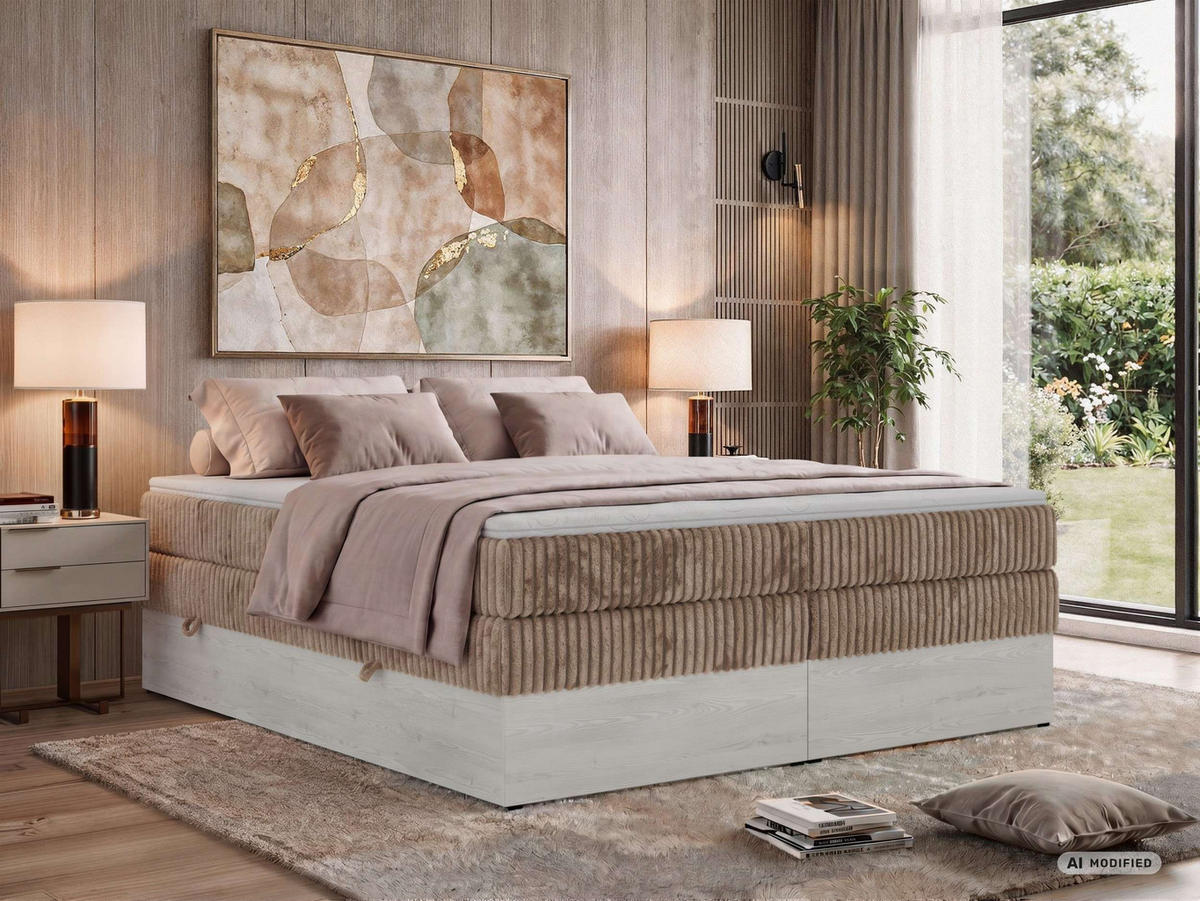 BOXSPRINGBETT NORDIC ZERO KING 200/200 - Braun Cord - Topper T25 - H4 - Schwarz/Braun, Kunststoff/Textil (200/200cm) - MKS
