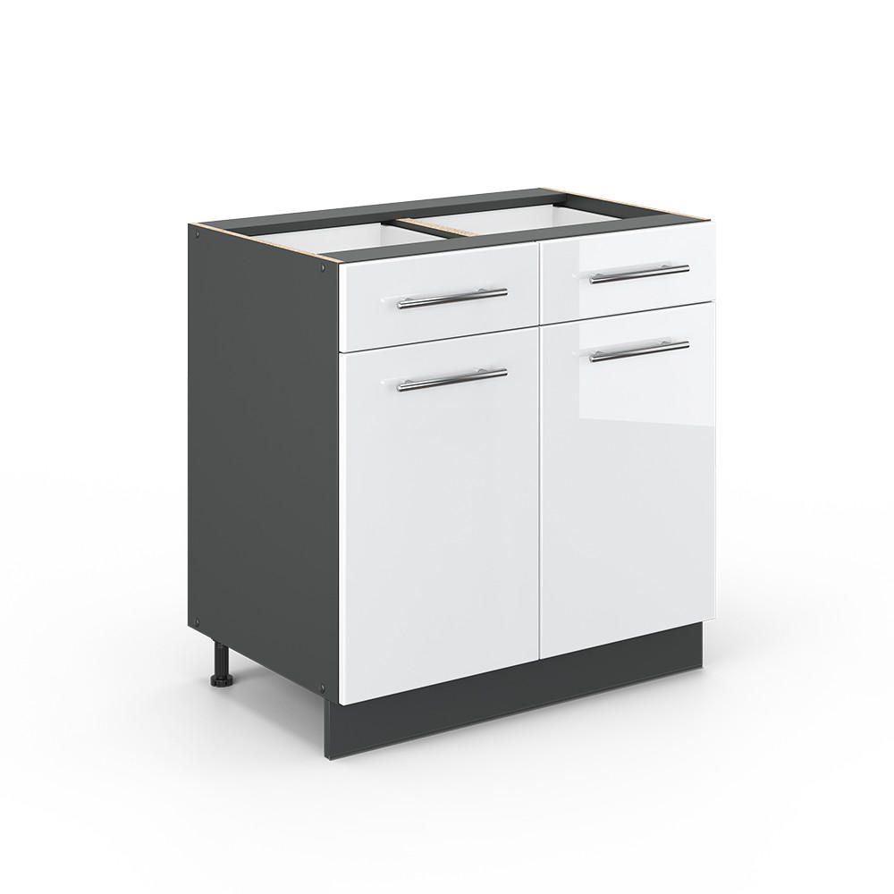 KÜCHENUNTERSCHRANK Fame-Line Weiß Hochglanz 80 cm ohne AP - Weiß Hochglanz/Anthrazit, Holzwerkstoff (80/82/51.6cm) - Vicco