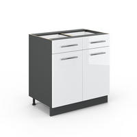 KÜCHENUNTERSCHRANK Fame-Line Weiß Hochglanz 80 cm ohne AP - Weiß Hochglanz/Anthrazit, Holzwerkstoff (80/82/51.6cm) - Vicco