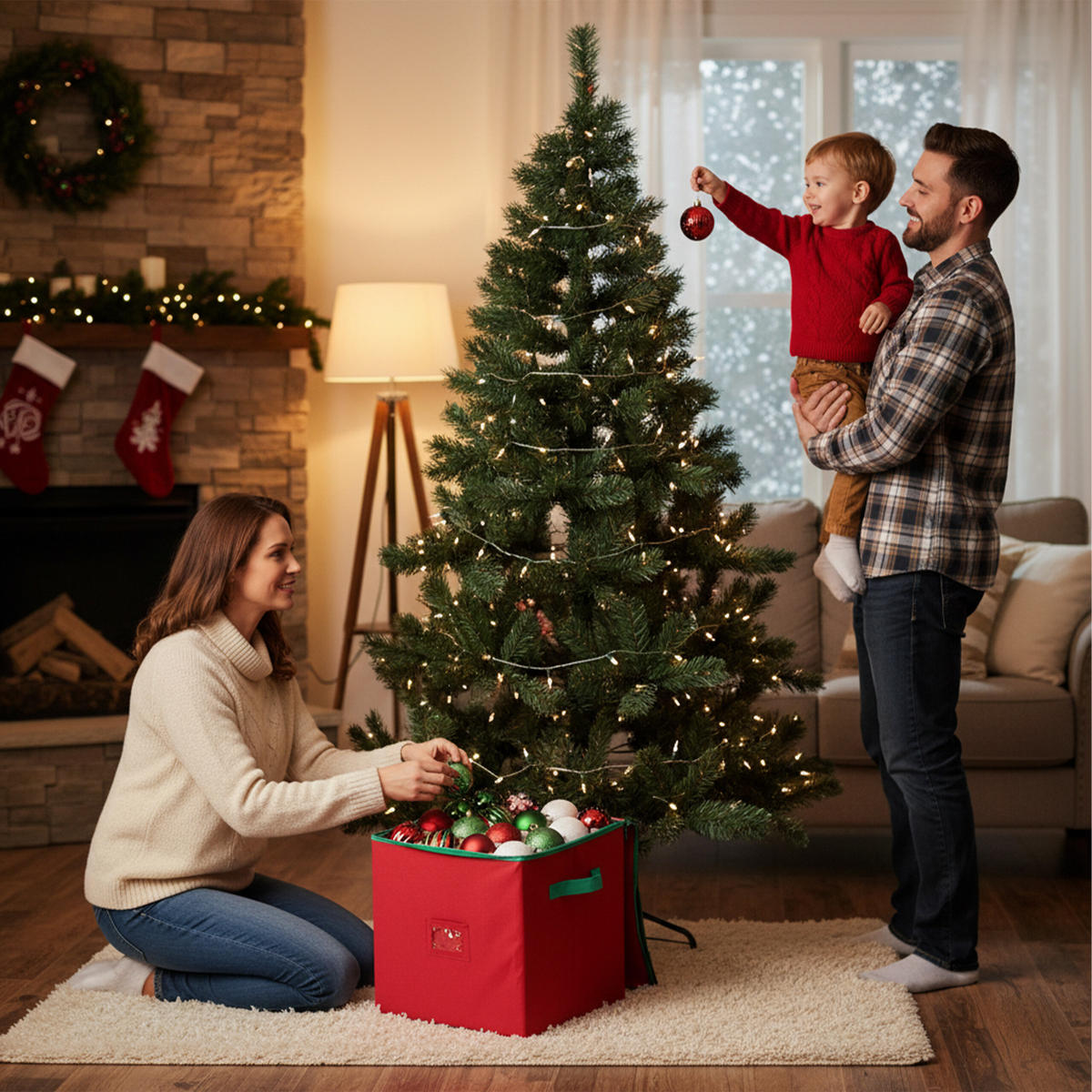 WEIHNACHTSKUGEL-AUFBEWAHRUNGSBOX - Rot, Wellpappe/Kunststoff (33/33/33cm) - Relaxdays
