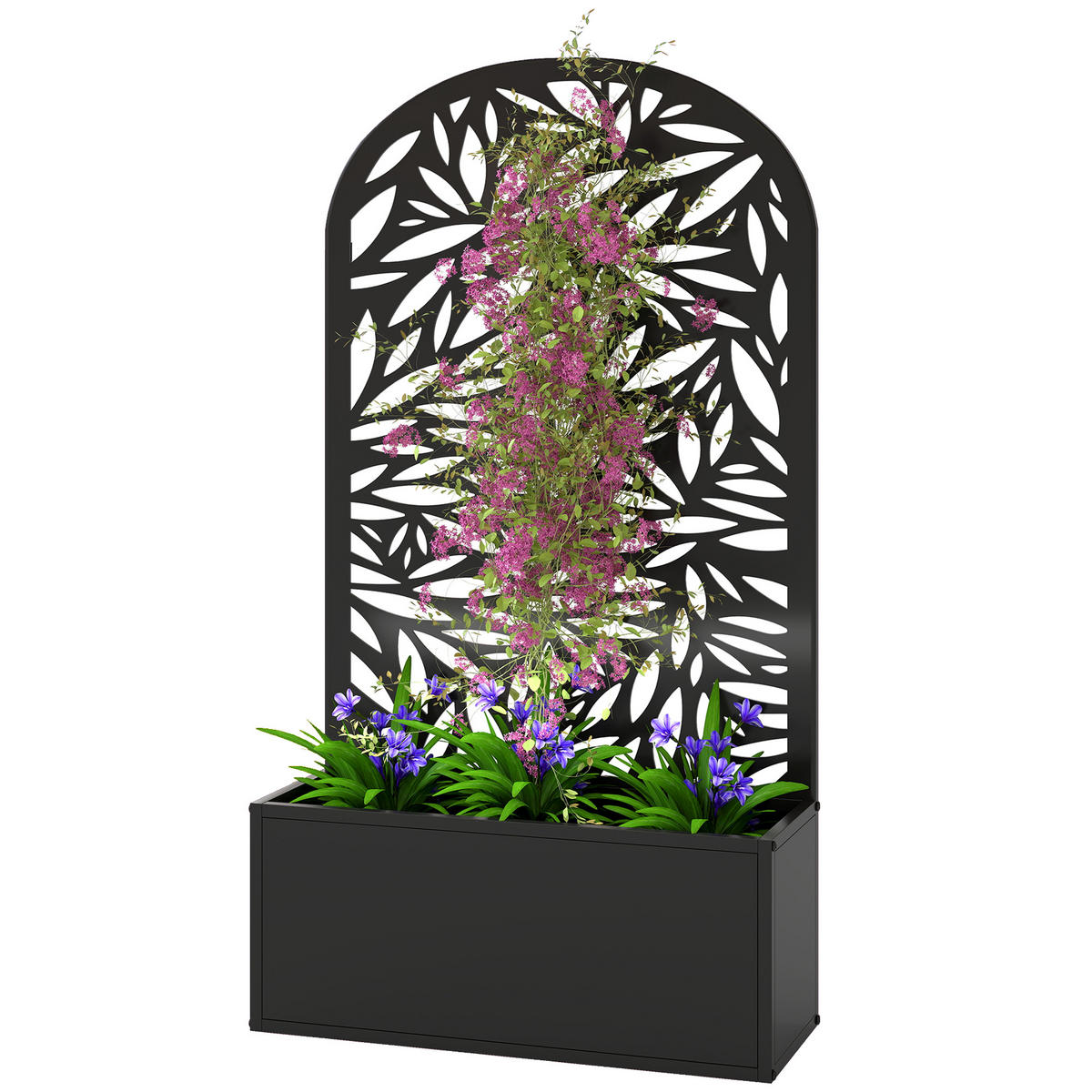 HOCHBEET DE-12289 mit Rankgitter wandmontierbar, 61/23/113 cm Schwarz - Schwarz, Metall (61/113/23cm) - ComfortXL