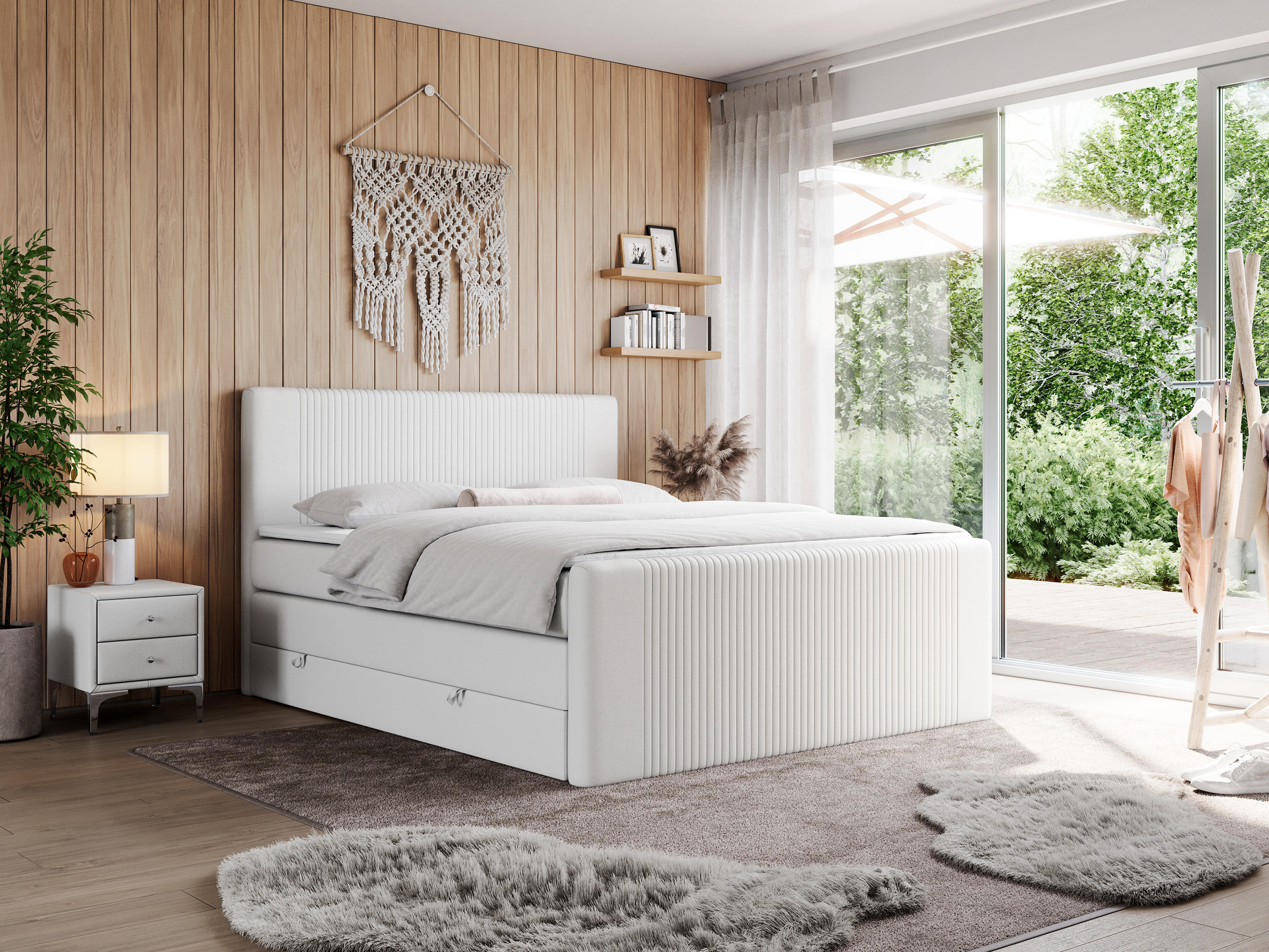 BOXSPRINGBETT KING DOREN 180/200 Weiß Kunstleder - H4 - Weiß, Holz/Textil (180/200cm) - MKS