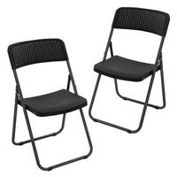 KLAPPSTUHL 2er Set Rattan-Optik Schwarz Kunststoff Metall - Dunkelgrau, Metall (51/82/46cm) - ECD-Germany