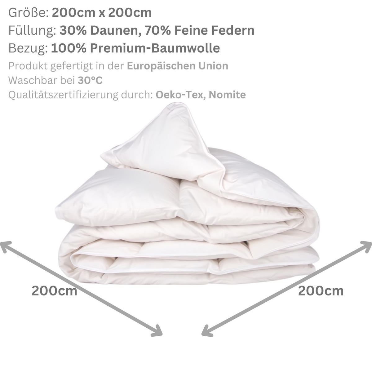 LUXURIÖSE BETTDECKE - Ganzjahresdecke, DAUNEN - Weiß, Textil (200/200cm) - WOODEK