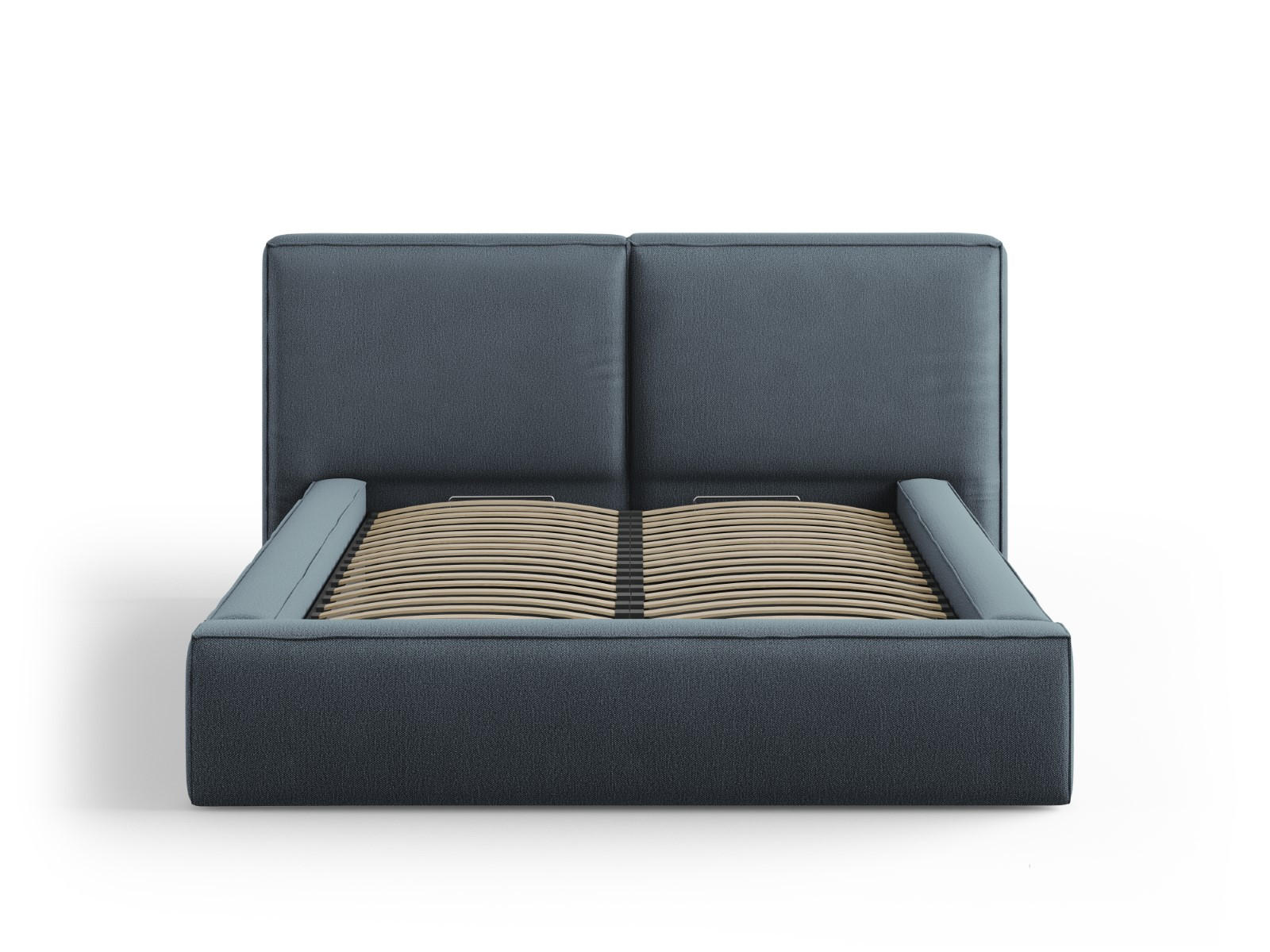 BETT mit Bettkasten und Kopfteil Jodie aus strukturiertem Stoff blau 140x200cm - Blau, Textil (140/200cm) - Micadoni
