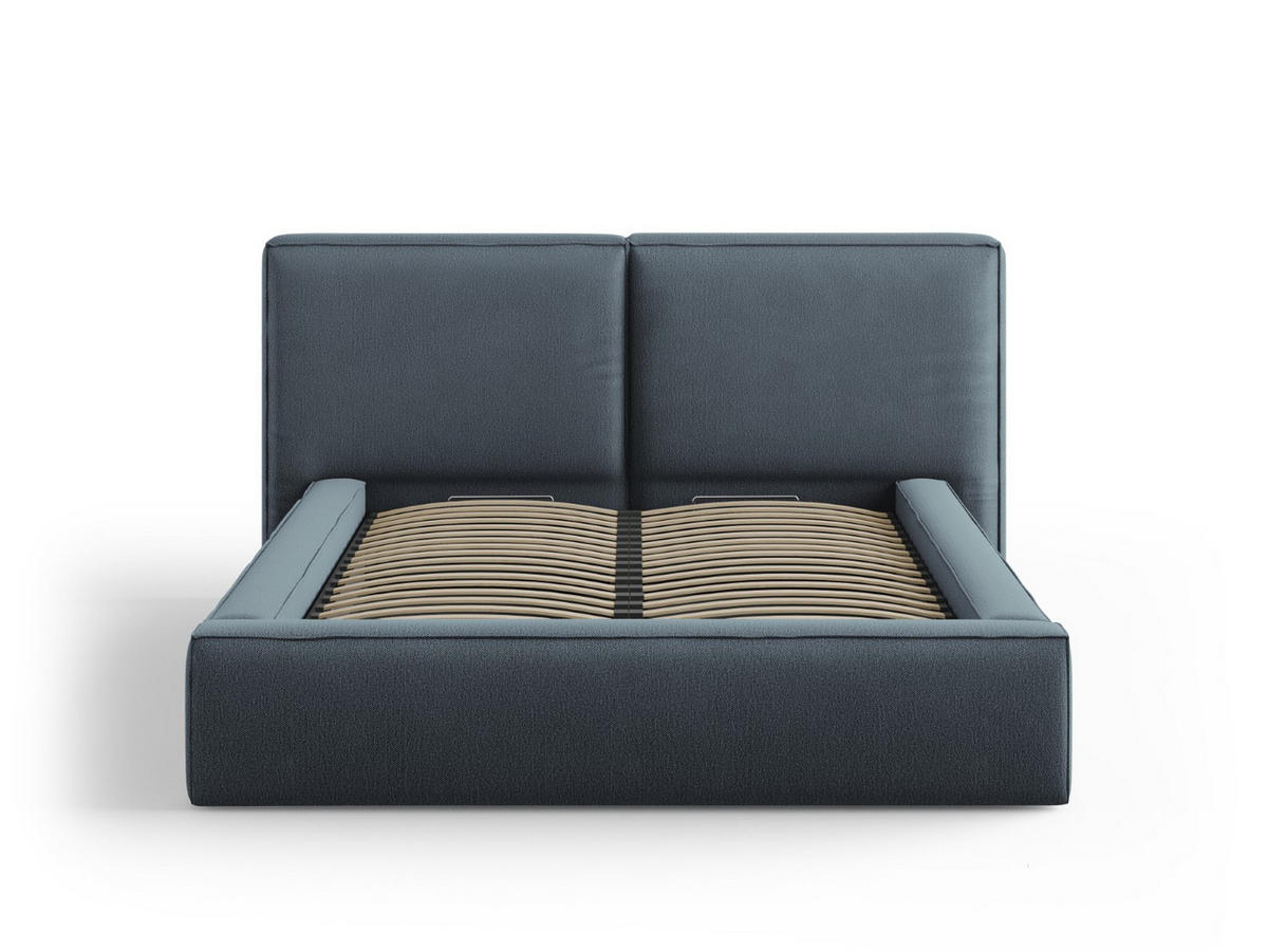 BETT mit Bettkasten und Kopfteil Jodie aus strukturiertem Stoff blau 140x200cm - Blau, Textil (140/200cm) - Micadoni