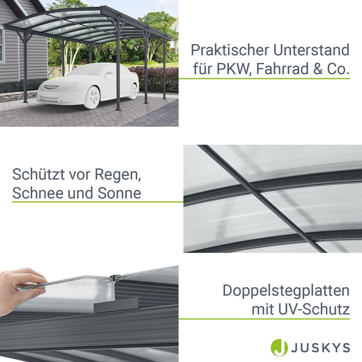 CARPORT mit Bogendach 5x3 m dunkelgrau - Dunkelgrau, Metall (302/233/505cm) - Juskys