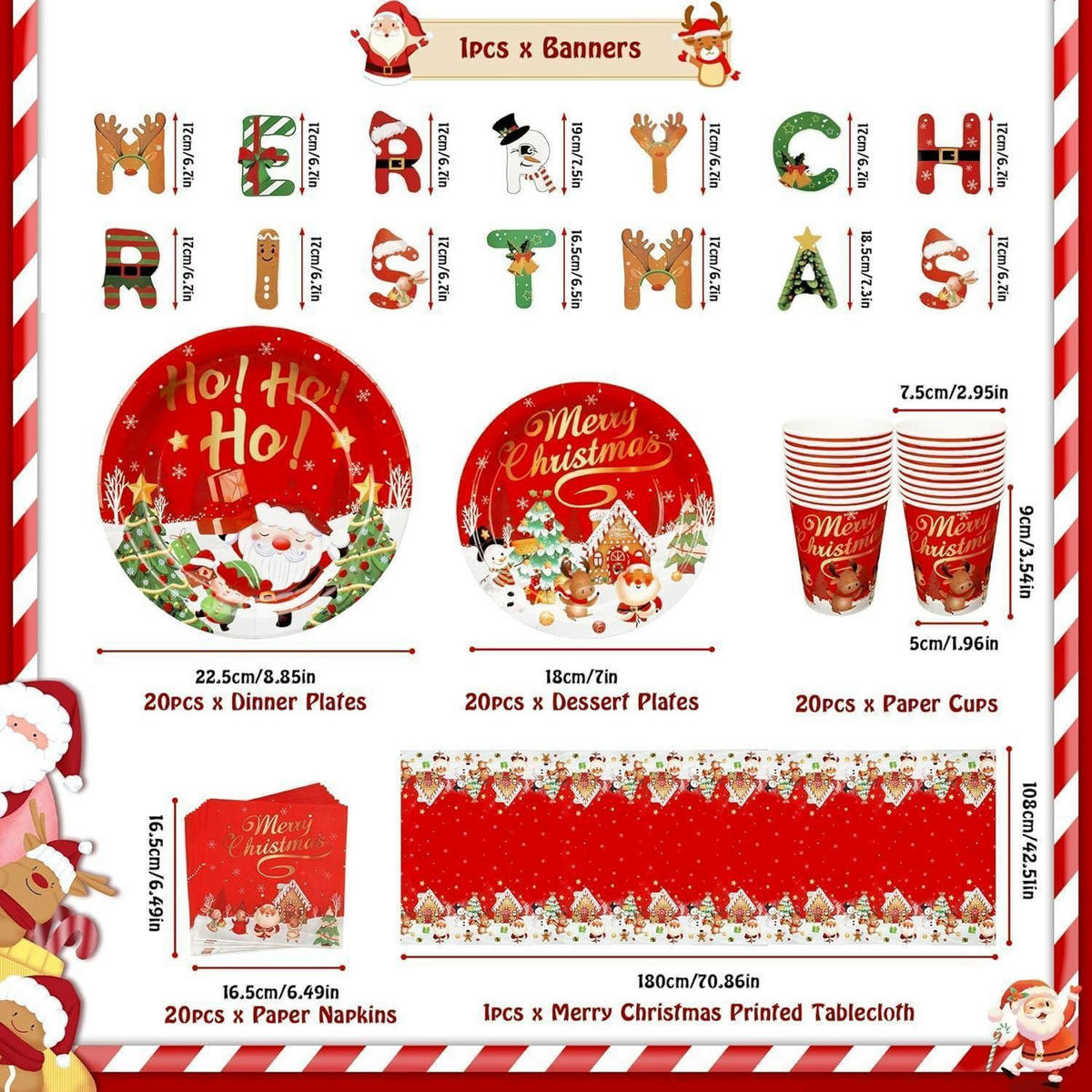 PARTYGESCHIRR Set Weihnachten 82-teilig für 20 Personen - Multicolor, Papier (22/22/4cm)