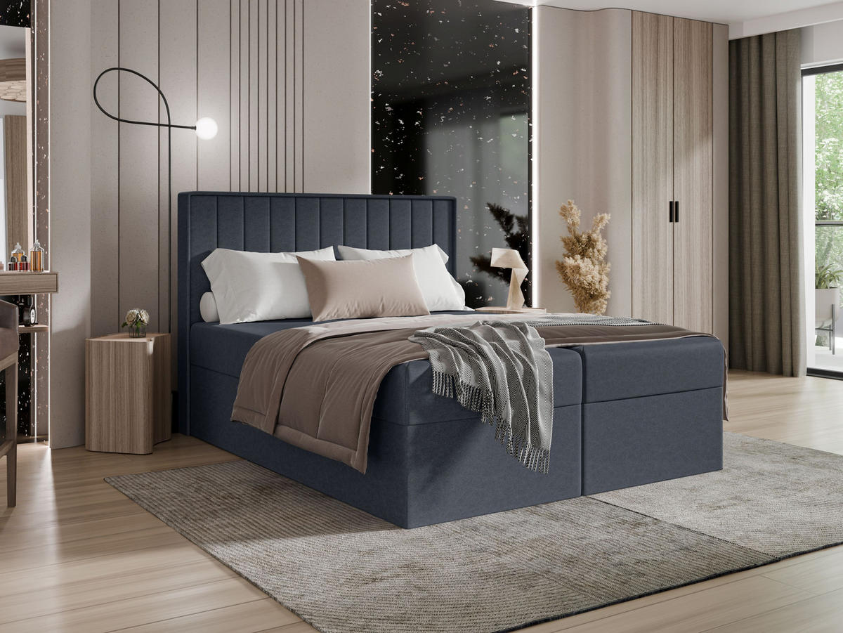 BOXBETT - Taschenmatratze + Topper 140x200 marineblau Velvet - Dunkelblau, Holz/Holzwerkstoff (140/200cm) - SIMKAM Furniture