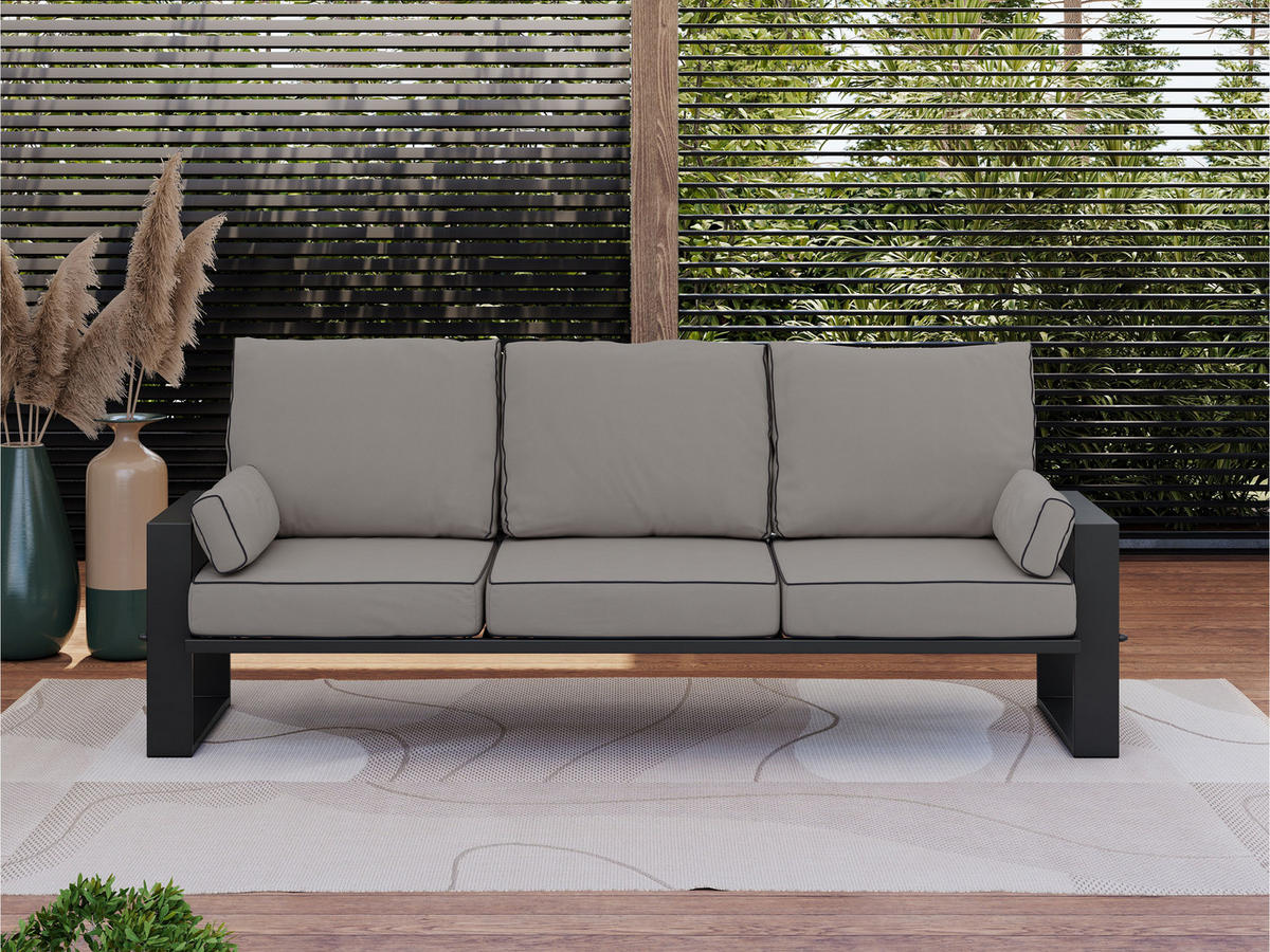 GARTENSOFA Elba 3 Sitzer - Grau - Grau, Textil (215/90/87cm) - MKS