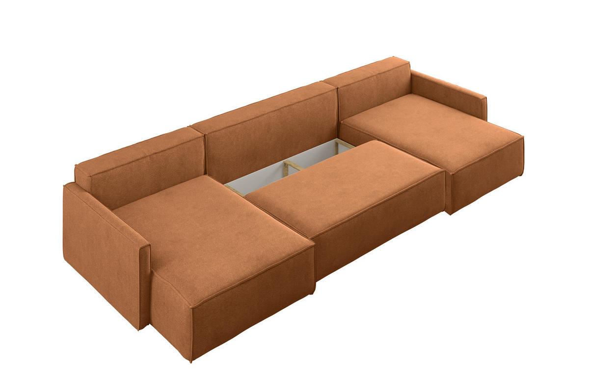 ECKSOFA Carlos U-Form Mit Schlaffunktion Und Bettkasten Stoff Salvador Braun - Braun, Holz (348/142cm) - Kaiser Möbel