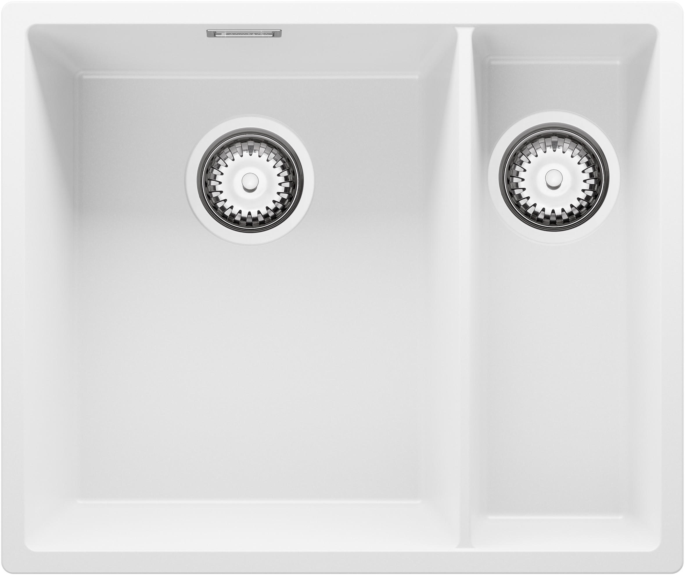 UNTERBAUSPÜLE GRANIT London Duo, 2-er set Weiß 56/47 cm 1,5 Becken + Ablauf-Set ab 60er Unterschrank - Chromfarben/Weiß, Kunststoff (56/20/47cm) - Primagran