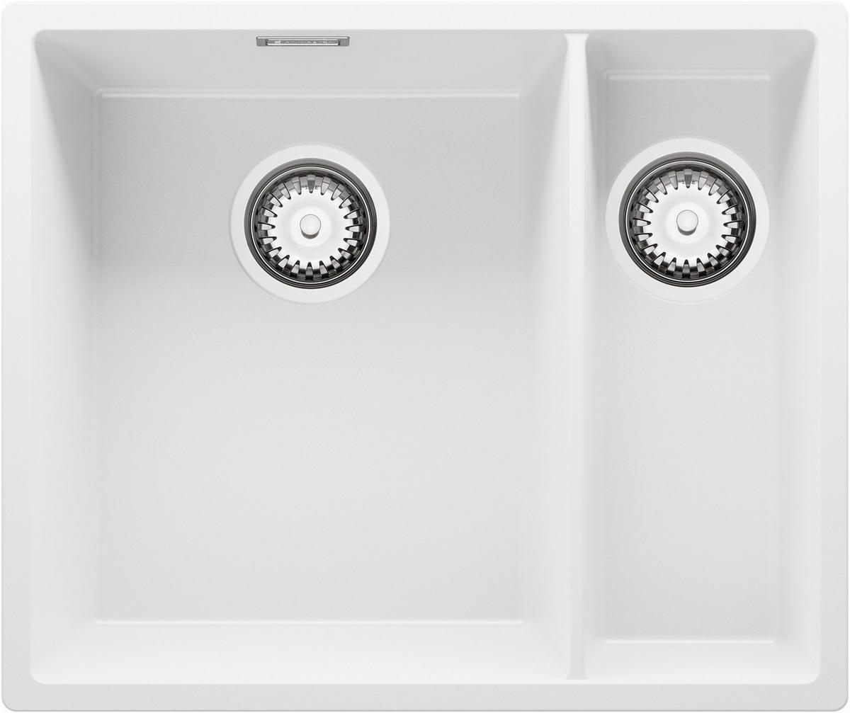 UNTERBAUSPÜLE GRANIT London Duo, 2-er set Weiß 56/47 cm 1,5 Becken + Ablauf-Set ab 60er Unterschrank - Chromfarben/Weiß, Kunststoff (56/20/47cm) - Primagran