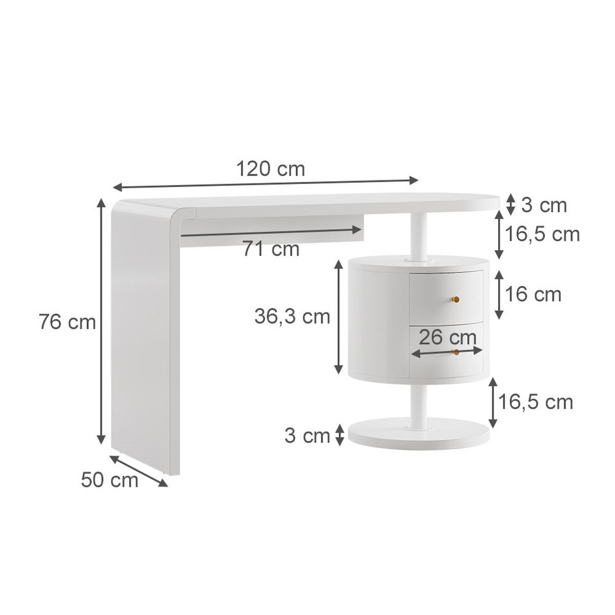 SCHMINKTISCH Lara Weiß 120 cm mit 2 Schubladen - Weiß, Holzwerkstoff (50/120/76cm) - Vicco