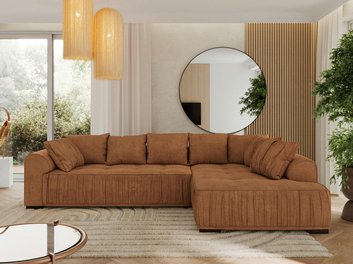 ECKSOFA ORTA Orange Stukture - Rechts - Schwarz/Orange, Textil (200/325cm) - MKS