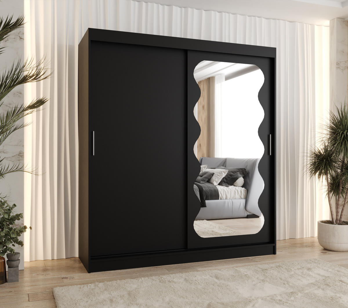SCHWEBETÜRENSCHRANK 200/180/62 2-türig - Silberfarben/Schwarz, Holz (180/200/62cm) - MÖBEL KRYSPOL