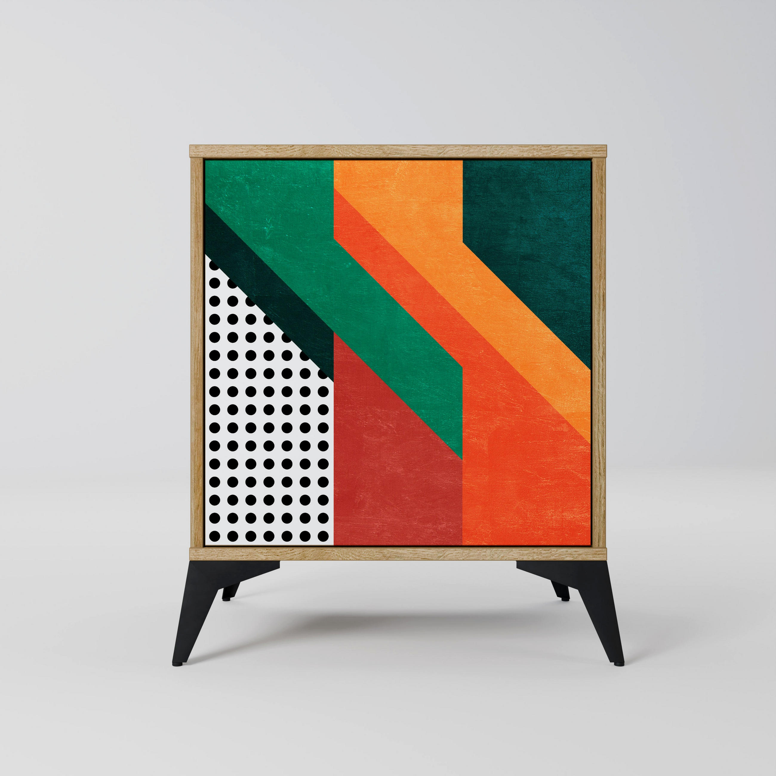 SIDEBOARD MAKESHIFT ARTISTRY, Eichefarben, 57,5x42x70,5 cm, Schwarze Metall-Sternfüße - Eichefarben/Multicolor, Holzwerkstoff/Metall (57.5/70.5/42cm) - SpaceRebels