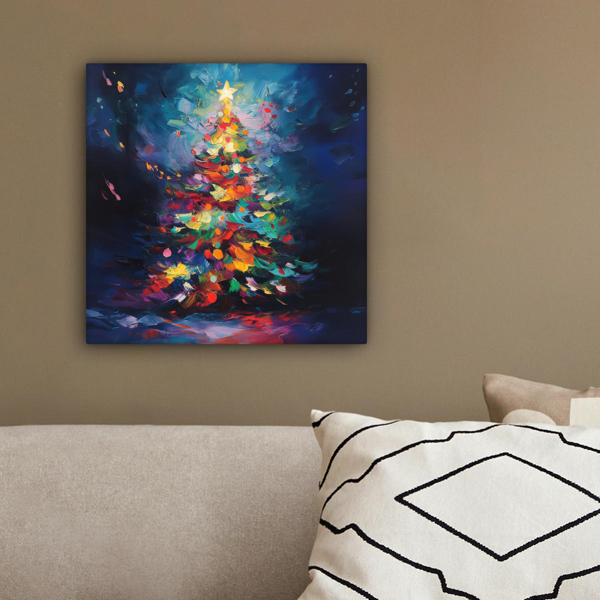 LEINWANDBILD Weihnachtsbaum - Weihnachten - Abstrakt - Farbenfroh 20x20 cm - Multicolor, Textil (20/20cm) - MuchoWow