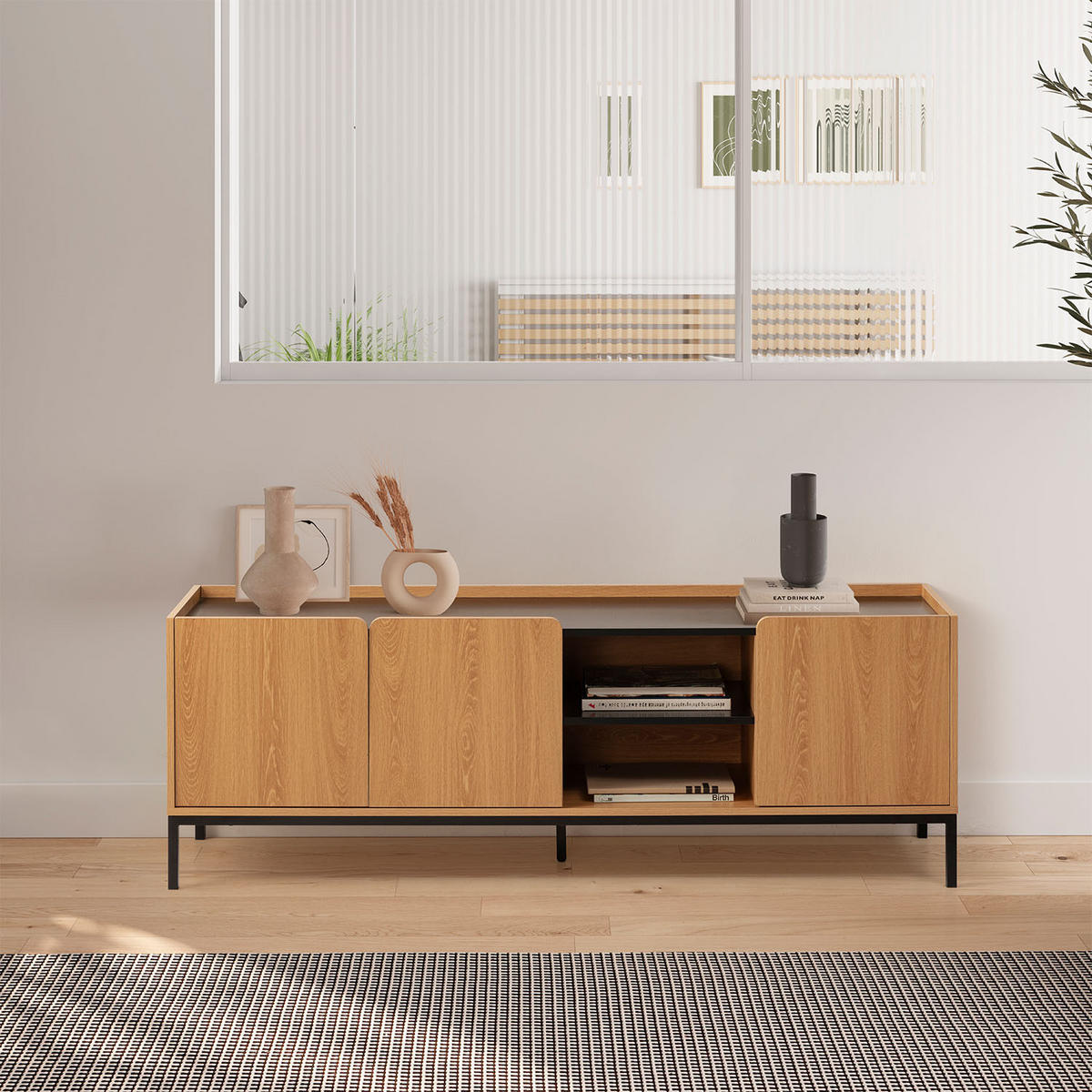 TV-ELEMENT Curva 3 türen Eichenfarbe - Honigeiche, Holzwerkstoff (160/55/40cm) - VS Venta-stock