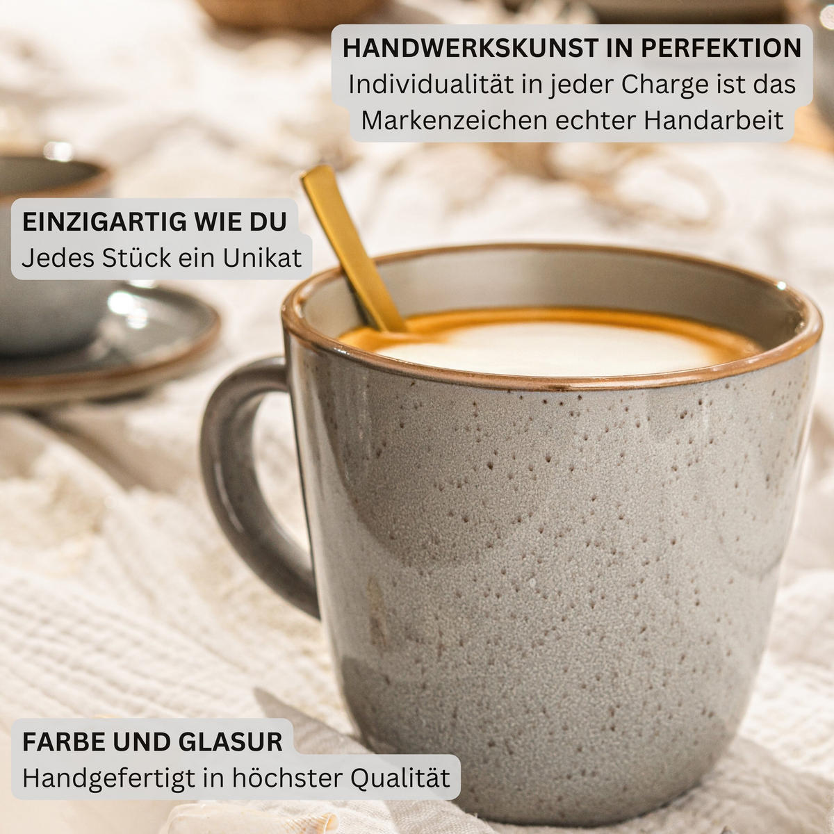 KAFFEEBECHER RIO PERLGRAU - 6 teilig aus Steingut - Grau, Stein (0.43L) - Sänger