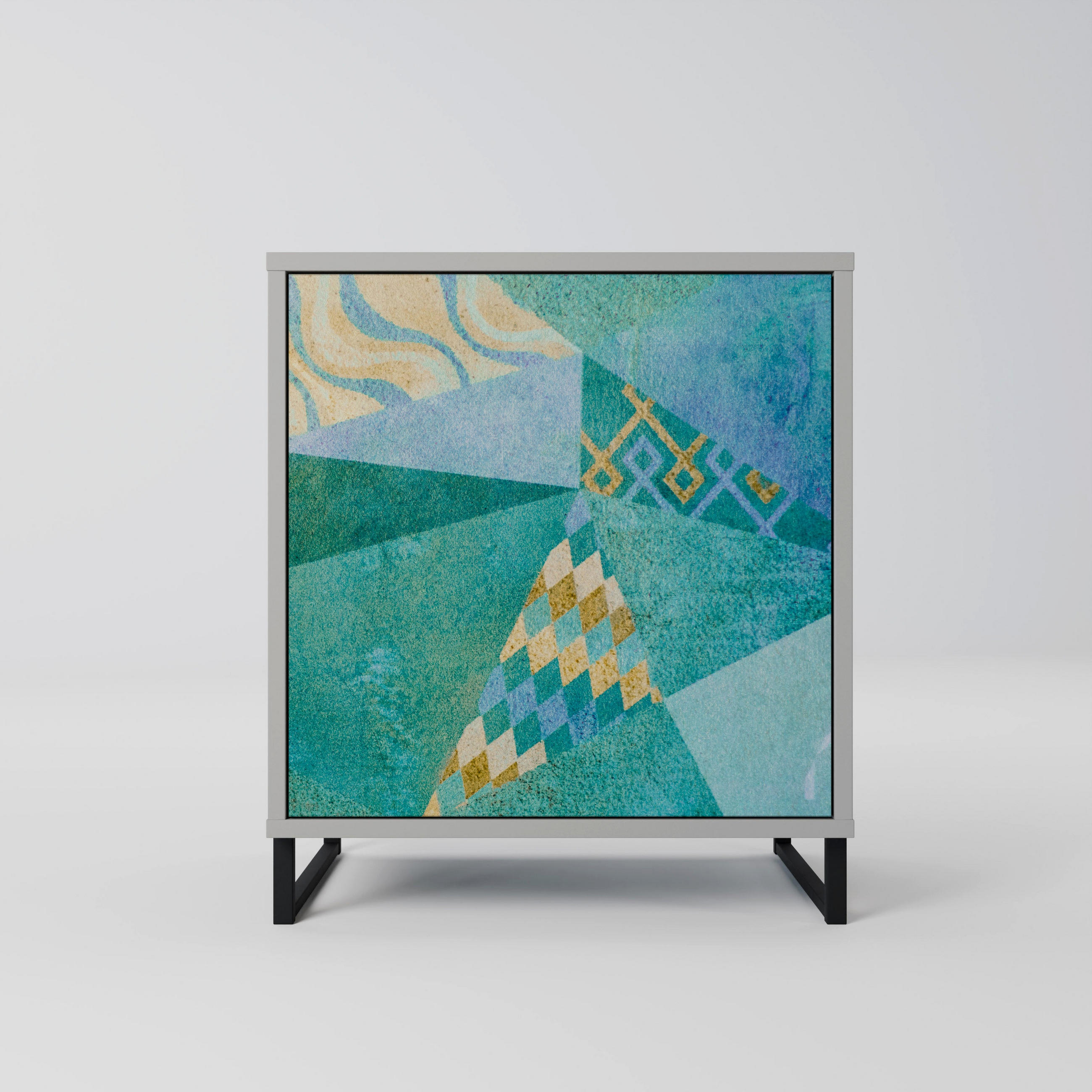 SIDEBOARD SPECTRUM SPLENDOR, Grau, 57,5x42x67,5 cm, Schwarze Metall-Rahmenfüße - Multicolor/Schwarz, Holzwerkstoff/Metall (57.5/67.5/42cm) - SpaceRebels