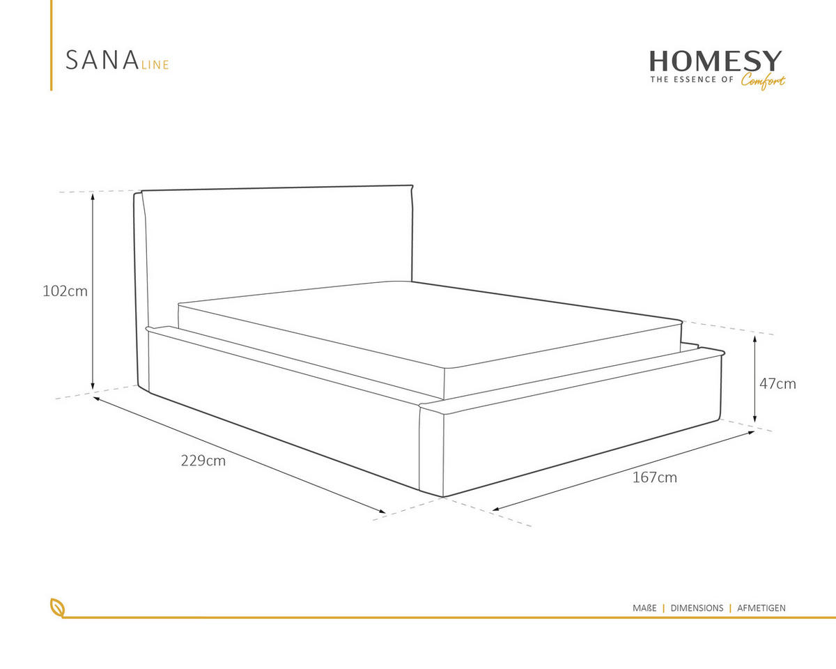 POLSTERBETT SANA160x200cm Elegantes Polsterbett für modernen Wohnstil , Federkernmatratze ELDAR (18cm), Currygelb - Currygelb, Holz (160/200cm) - Homesy