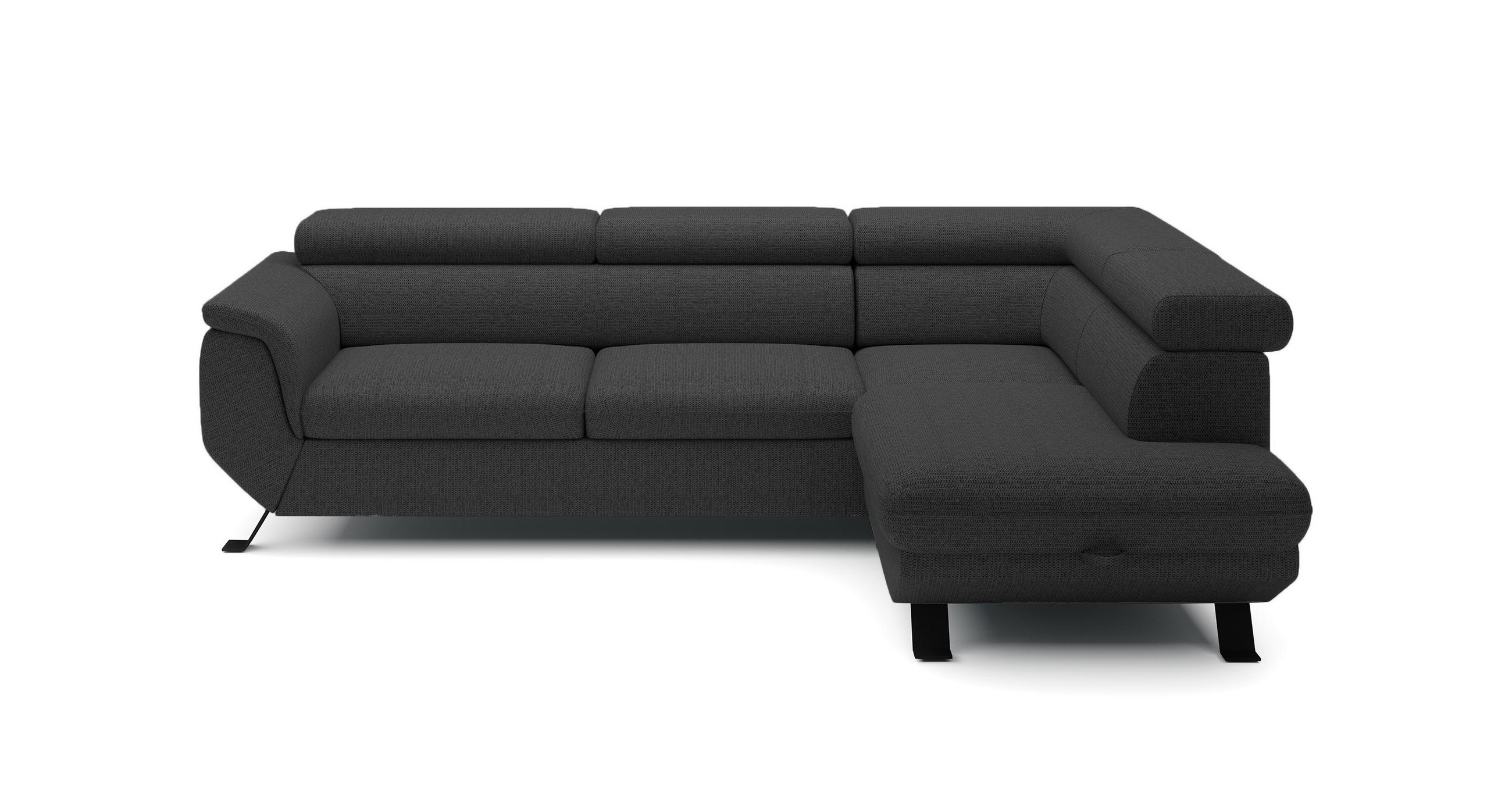 ECKSOFA Raven L mit Schlaffunktion und Bettkasten, Freistehend, Polstersofa mit Verstellbaren Kopfstützen, 257x198x96 cm – Rechte, Schwarz - Schwarz, Holz/Textil (256/198cm) - DomoHome