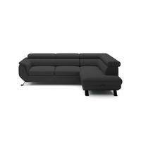 ECKSOFA Raven L mit Schlaffunktion und Bettkasten, Freistehend, Polstersofa mit Verstellbaren Kopfstützen, 257x198x96 cm – Rechte, Schwarz - Schwarz, Holz/Textil (256/198cm) - DomoHome