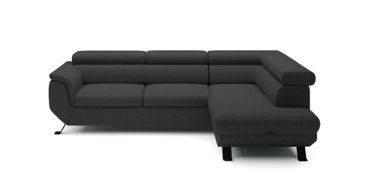 ECKSOFA Raven L mit Schlaffunktion und Bettkasten, Freistehend, Polstersofa mit Verstellbaren Kopfstützen, 257x198x96 cm – Rechte, Schwarz - Schwarz, Holz/Textil (256/198cm) - DomoHome