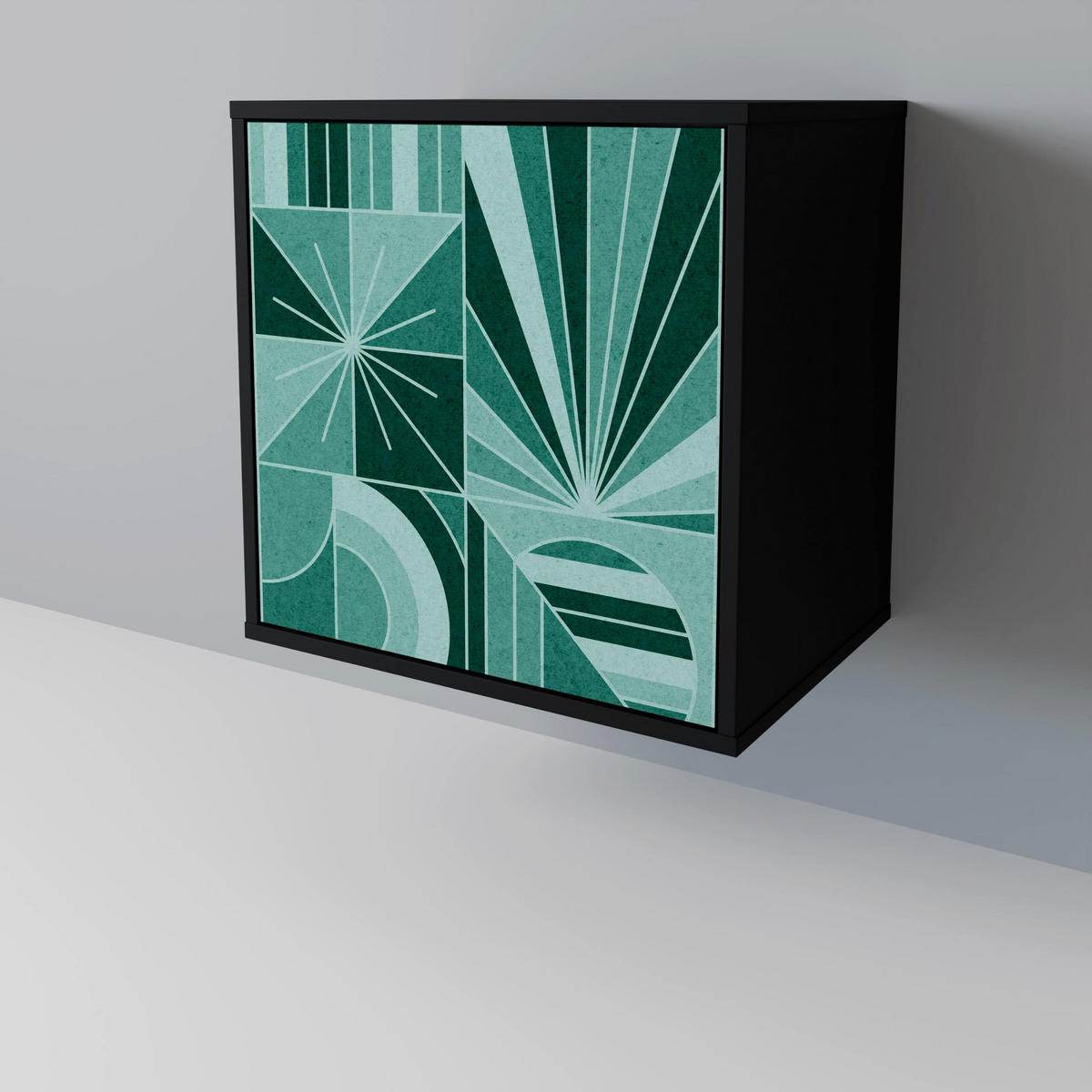SIDEBOARD HARMONIC GRID, Schwarz, 57,5x42x72,5 cm, Schwarze Metallfüße - Multicolor/Schwarz, Holzwerkstoff/Metall (57.5/72.5/42cm) - SpaceRebels